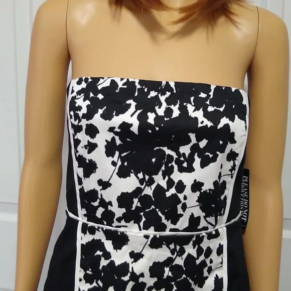 New York & Co Strapless Black White Floral Color Block Party Dress Size 10 NWT - Picture 2 of 8